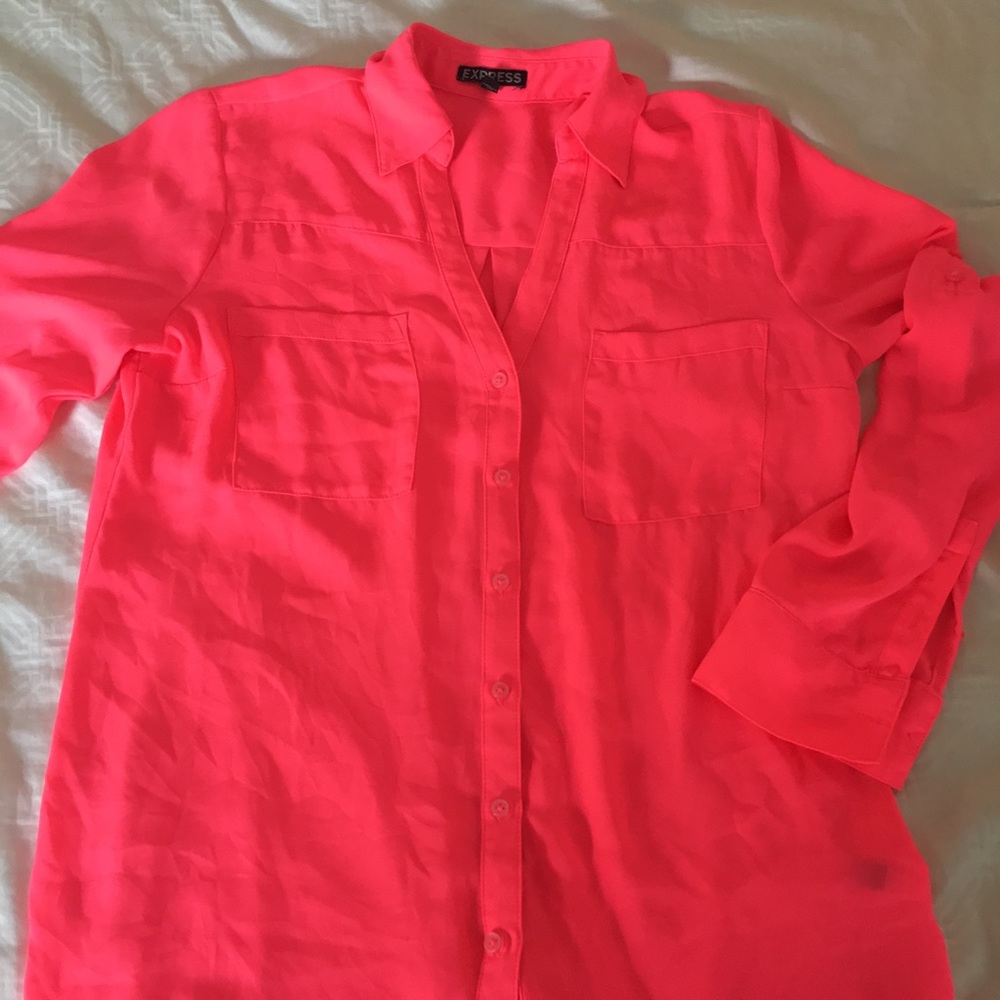 Express Neon pink button up portofino shirt